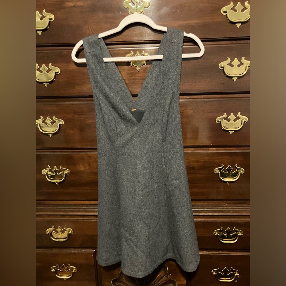 Free people dark gray wool V-neck skater dress Size Small